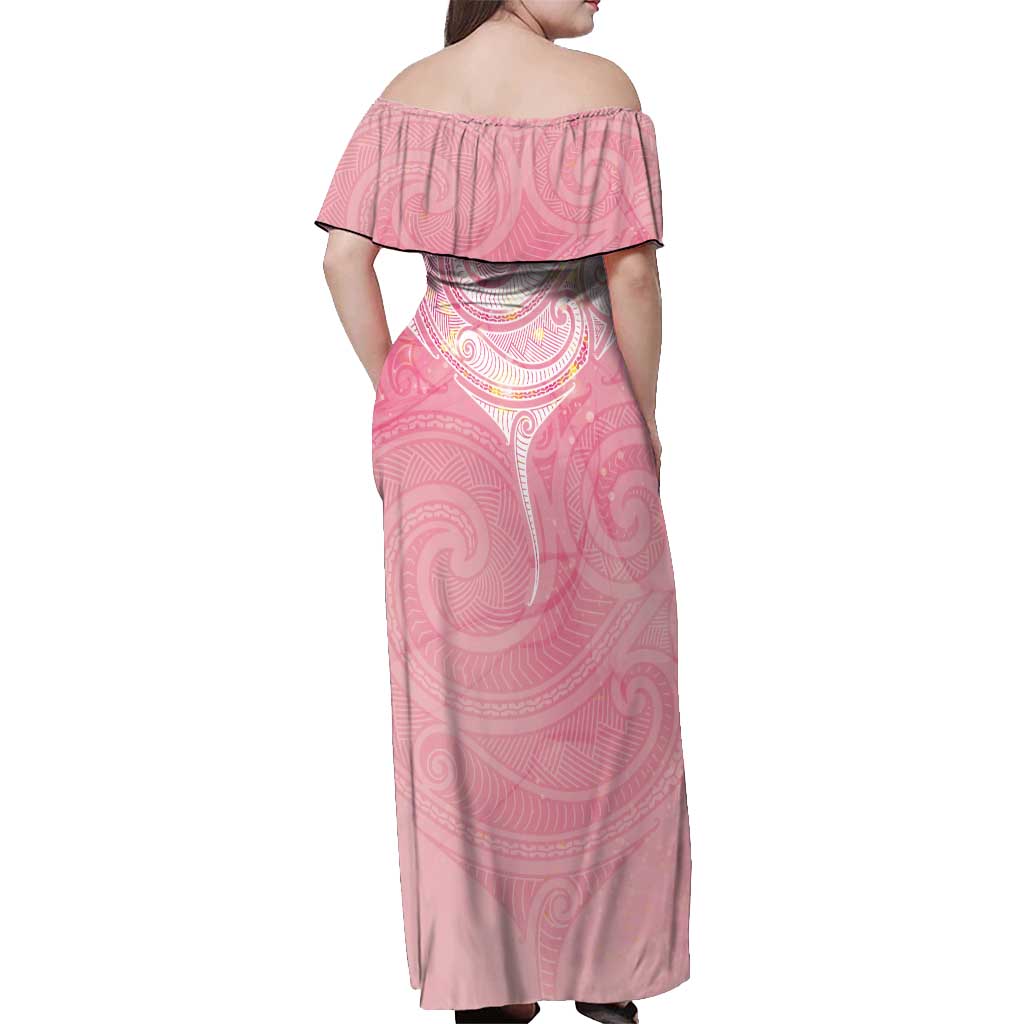 Breast Cancer Awareness Maori Aotearoa Off Shoulder Maxi Dress Manta Ray - Pink Glaze - Polynesian Pride