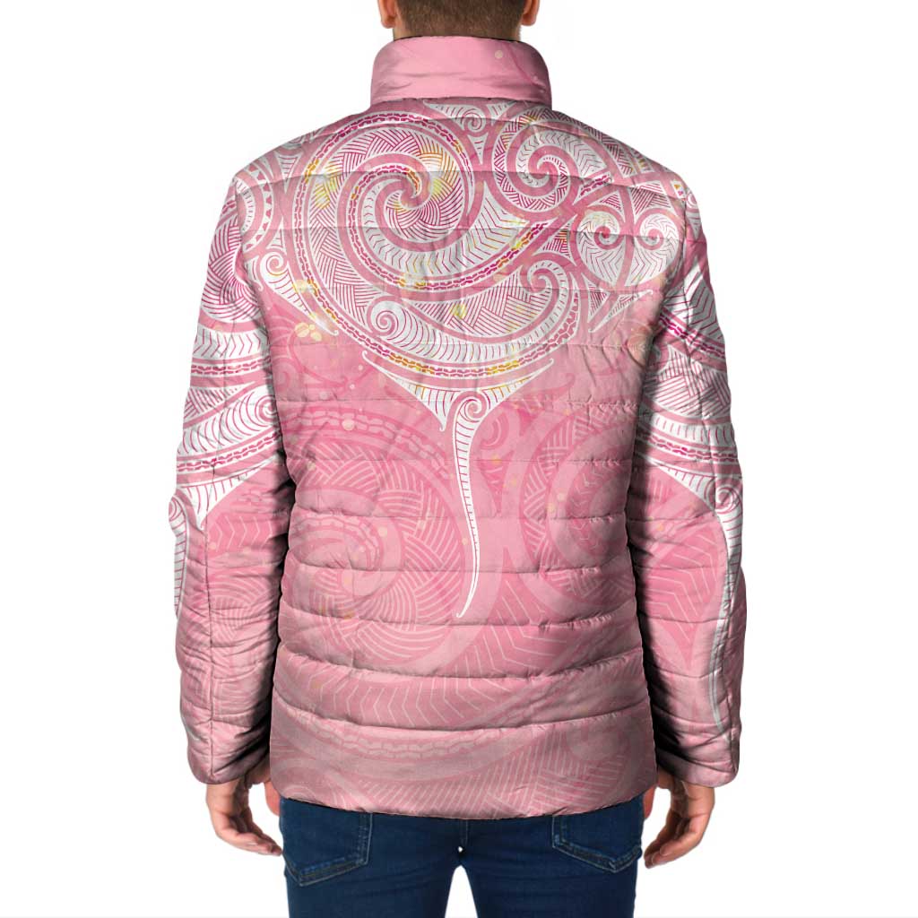Breast Cancer Awareness Maori Aotearoa Padded Jacket Manta Ray - Pink Glaze - Polynesian Pride