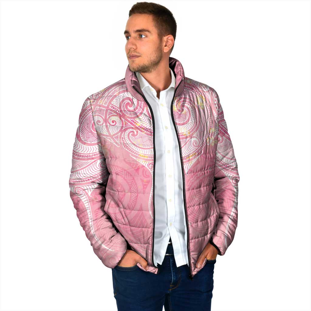 Breast Cancer Awareness Maori Aotearoa Padded Jacket Manta Ray - Pink Glaze - Polynesian Pride