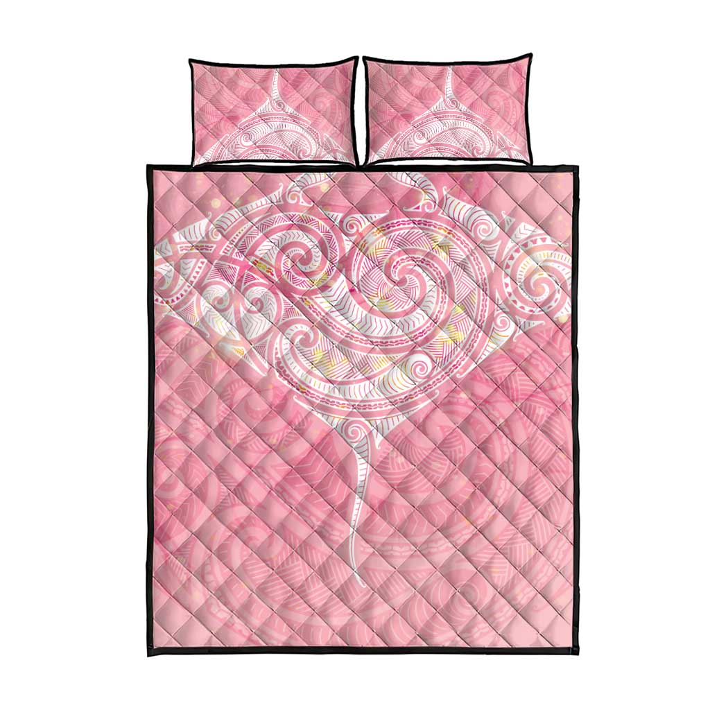 Breast Cancer Awareness Maori Aotearoa Quilt Bed Set Manta Ray - Pink Glaze - Polynesian Pride