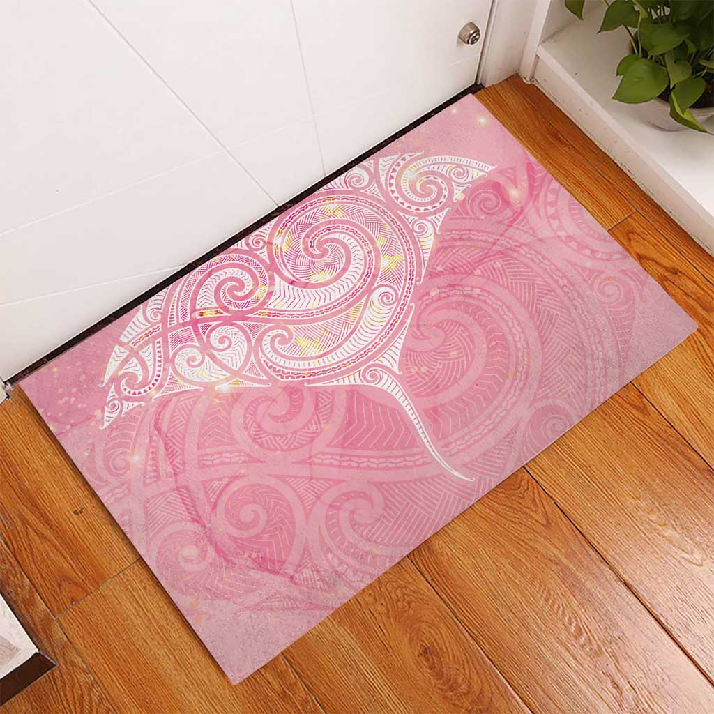 Breast Cancer Awareness Maori Aotearoa Rubber Doormat Manta Ray - Pink Glaze - Polynesian Pride