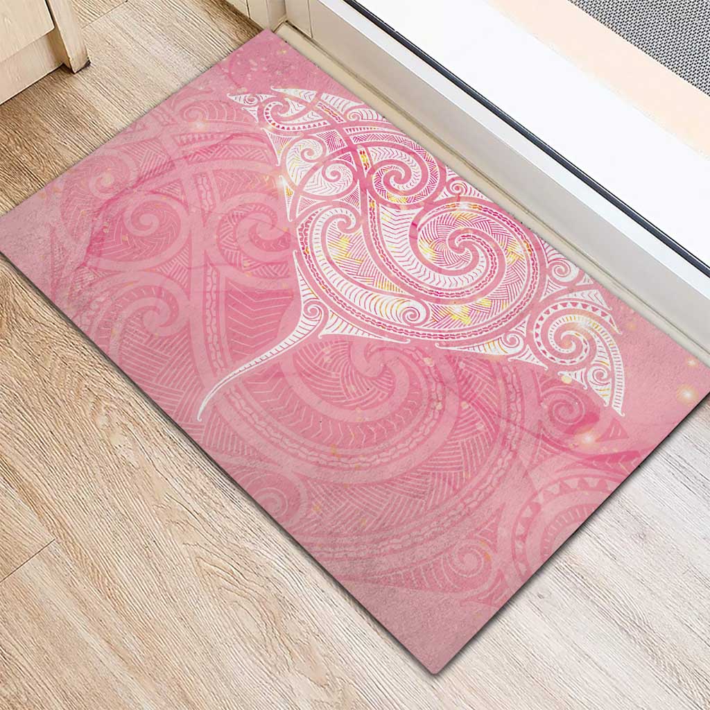 Breast Cancer Awareness Maori Aotearoa Rubber Doormat Manta Ray - Pink Glaze - Polynesian Pride