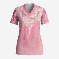 Breast Cancer Awareness Maori Aotearoa Scrub Top Manta Ray - Pink Glaze - Polynesian Pride
