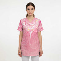 Breast Cancer Awareness Maori Aotearoa Scrub Top Manta Ray - Pink Glaze - Polynesian Pride
