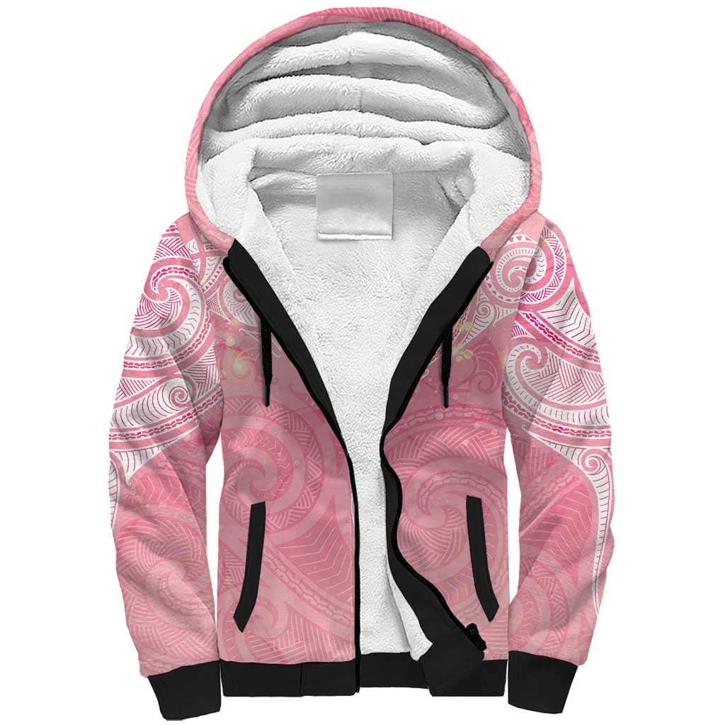 Breast Cancer Awareness Maori Aotearoa Sherpa Hoodie Manta Ray - Pink Glaze - Polynesian Pride