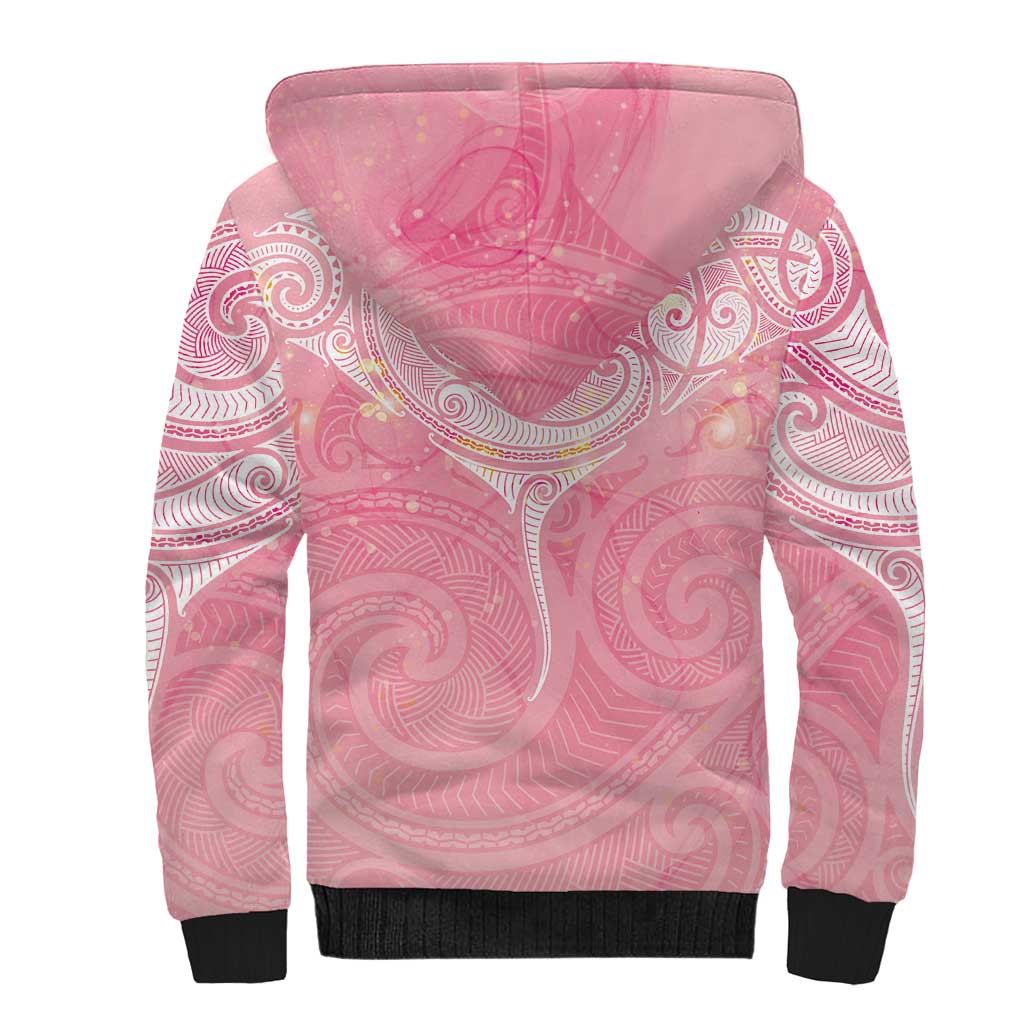 Breast Cancer Awareness Maori Aotearoa Sherpa Hoodie Manta Ray - Pink Glaze - Polynesian Pride