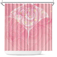 Breast Cancer Awareness Maori Aotearoa Shower Curtain Manta Ray - Pink Glaze - Polynesian Pride