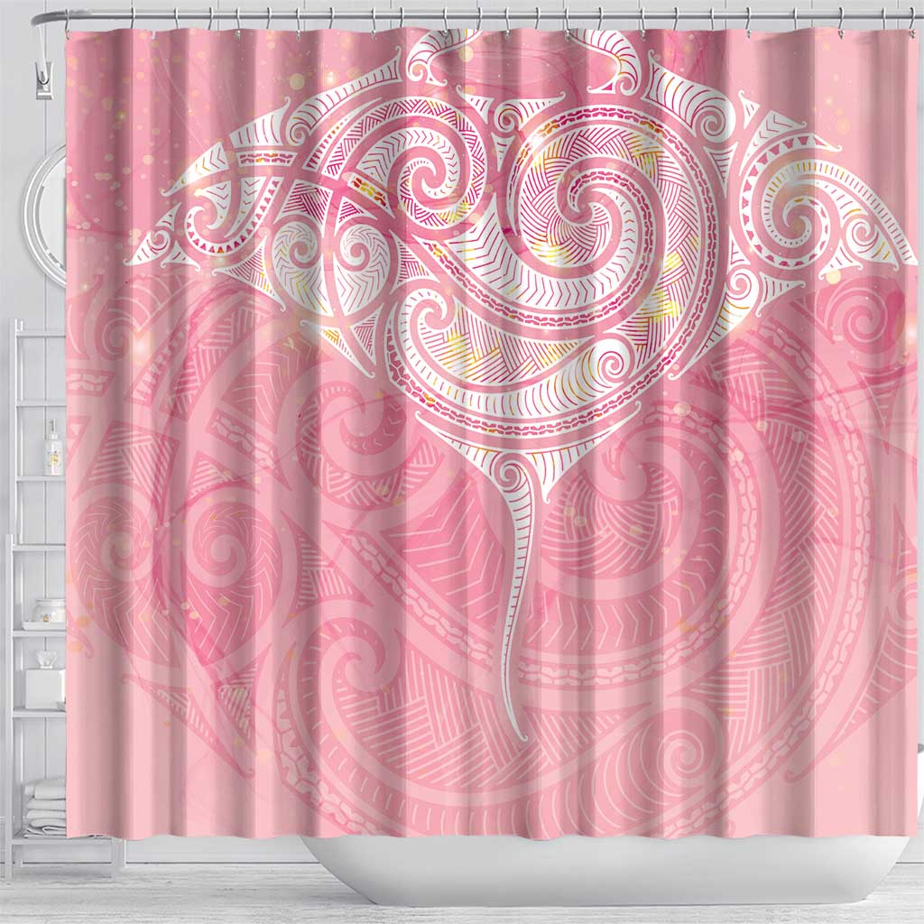 Breast Cancer Awareness Maori Aotearoa Shower Curtain Manta Ray - Pink Glaze - Polynesian Pride