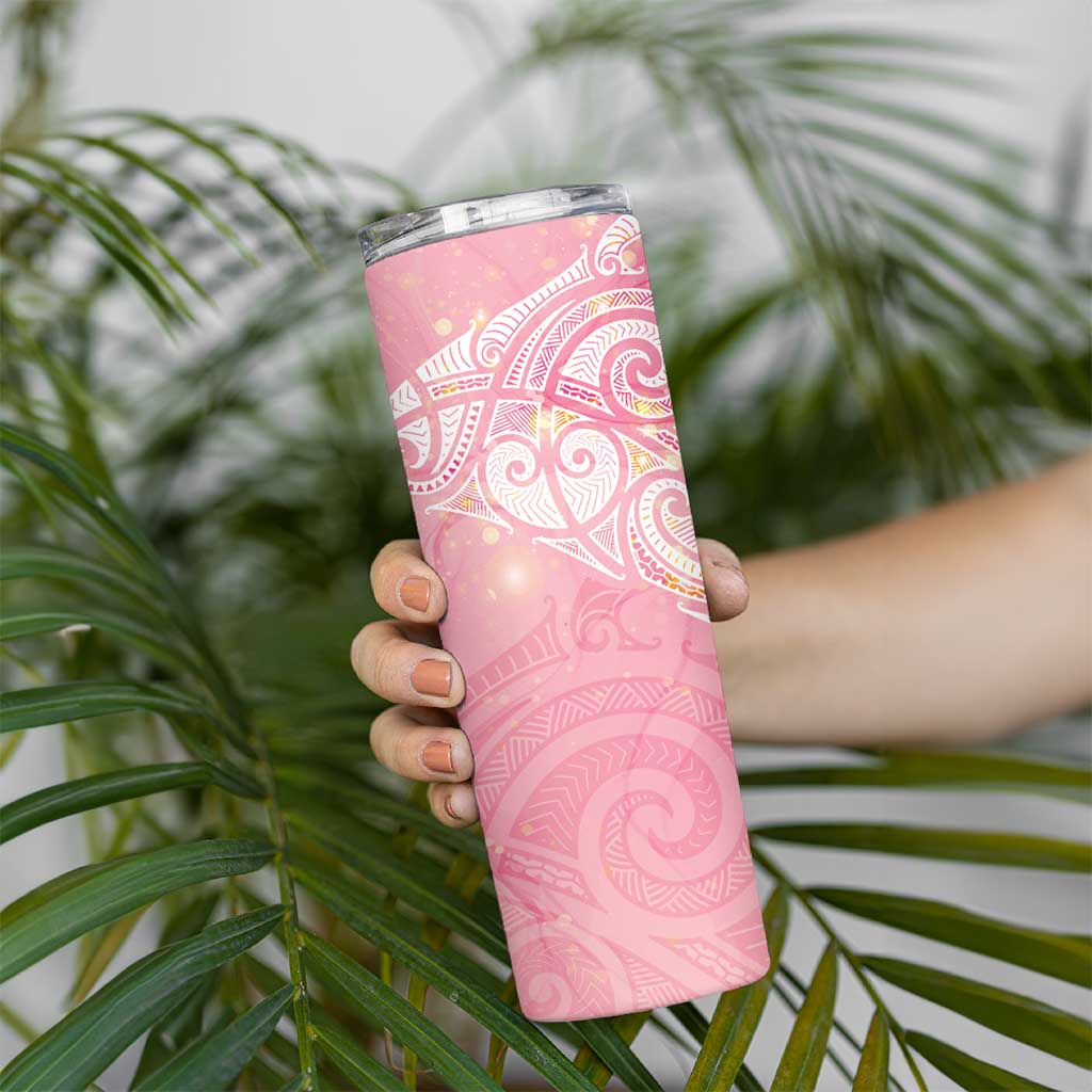 Breast Cancer Awareness Maori Aotearoa Skinny Tumbler Manta Ray - Pink Glaze - Polynesian Pride