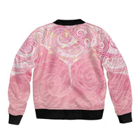 Breast Cancer Awareness Maori Aotearoa Sleeve Zip Bomber Jacket Manta Ray - Pink Glaze - Polynesian Pride