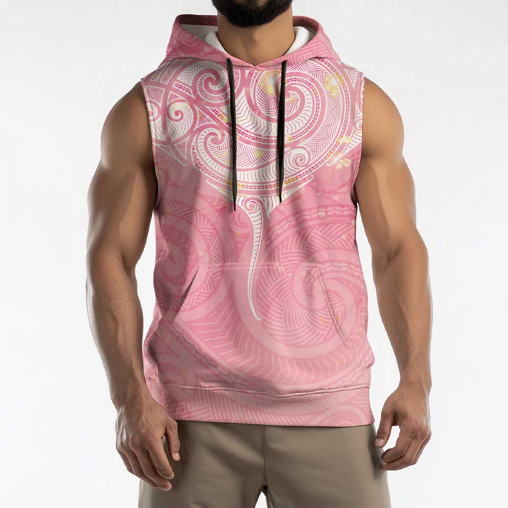 Breast Cancer Awareness Maori Aotearoa Sleeveless Hoodie Manta Ray - Pink Glaze - Polynesian Pride