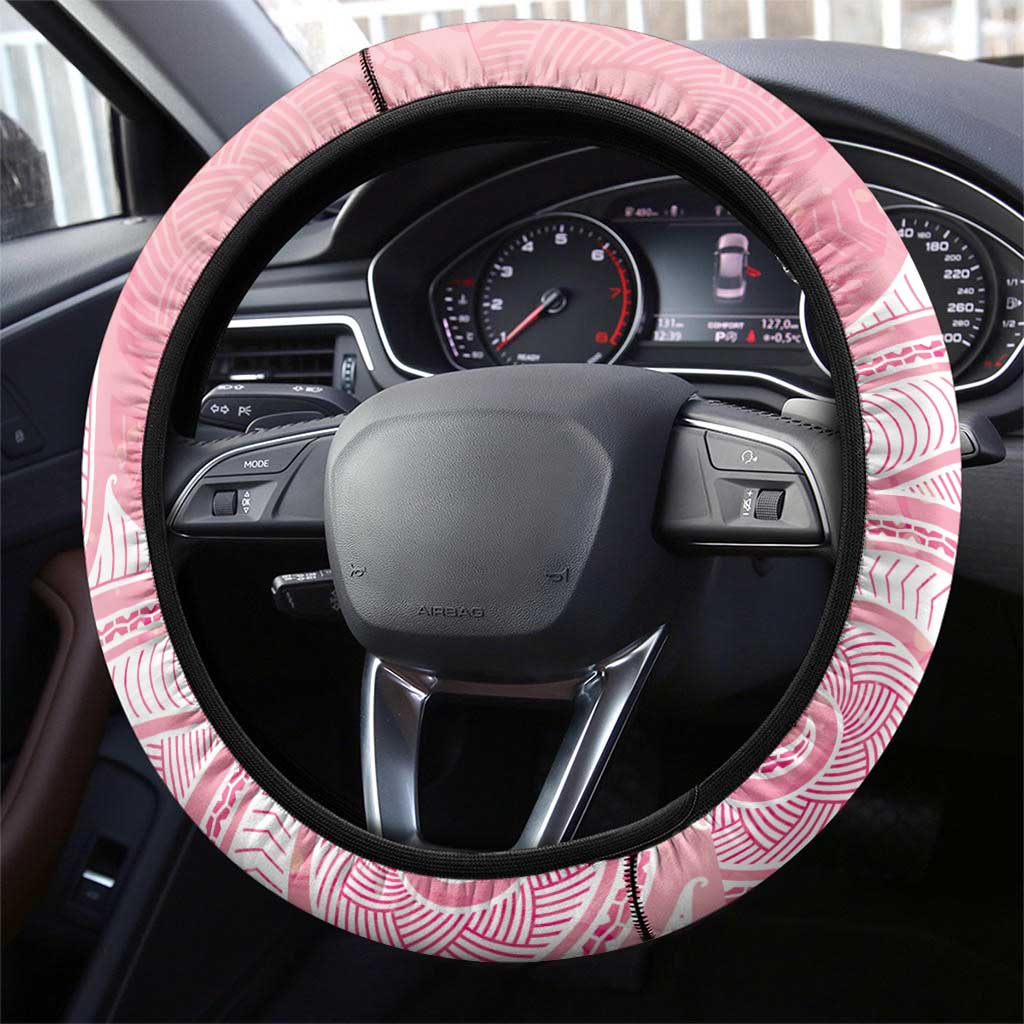 Breast Cancer Awareness Maori Aotearoa Steering Wheel Cover Manta Ray - Pink Glaze - Polynesian Pride