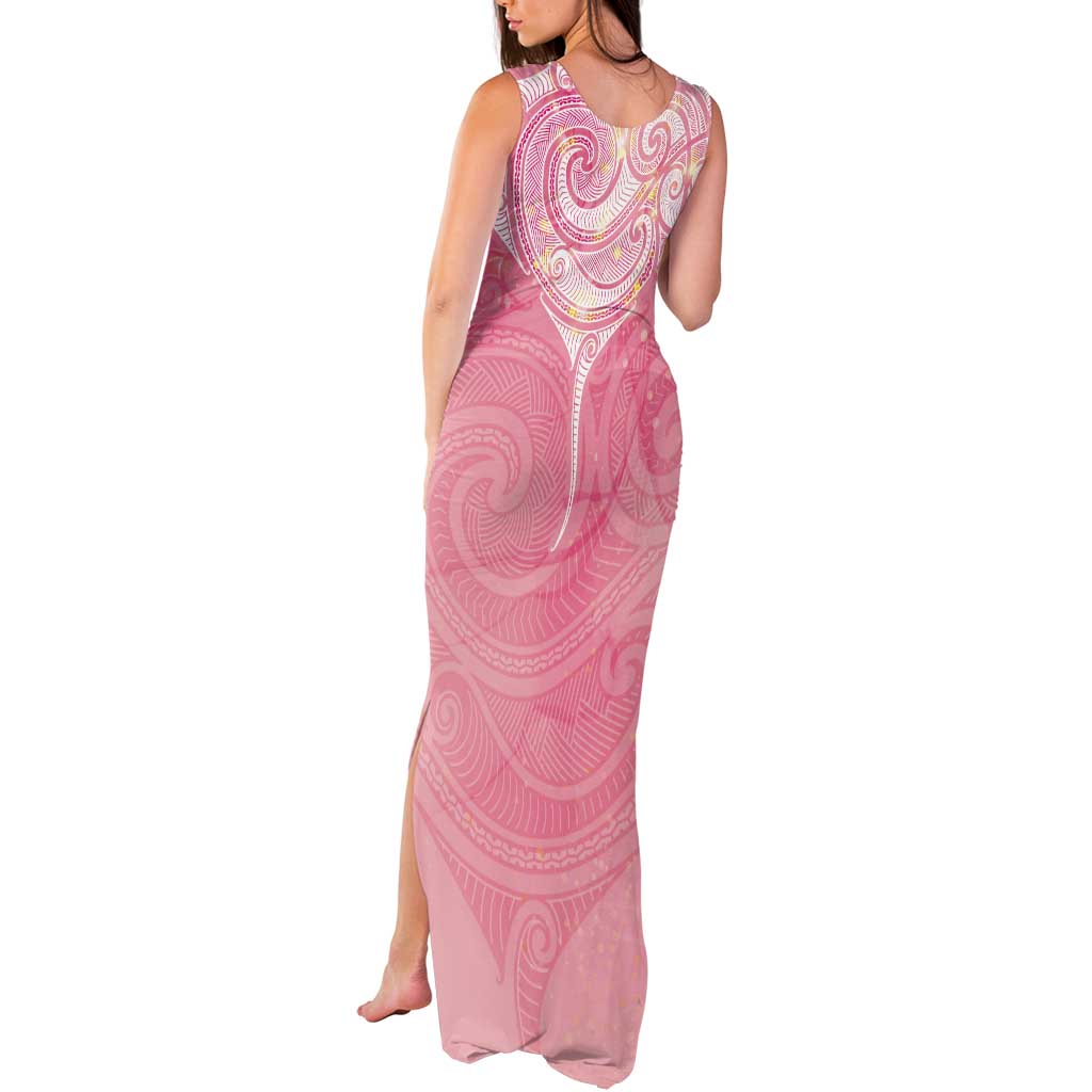 Breast Cancer Awareness Maori Aotearoa Tank Maxi Dress Manta Ray - Pink Glaze - Polynesian Pride
