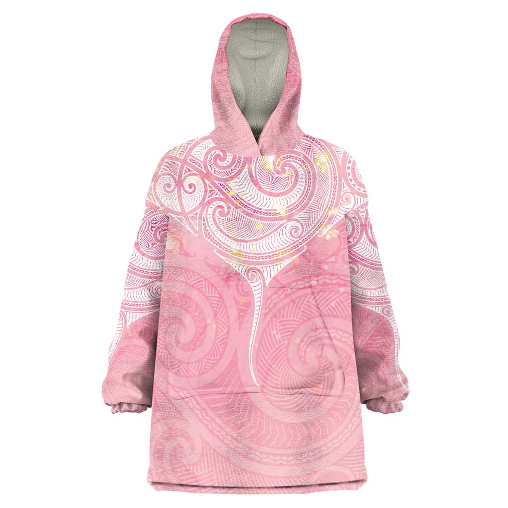 Breast Cancer Awareness Maori Aotearoa Wearable Blanket Hoodie Manta Ray - Pink Glaze - Polynesian Pride