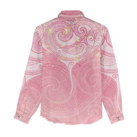 Breast Cancer Awareness Maori Aotearoa Women Casual Shirt Manta Ray - Pink Glaze - Polynesian Pride