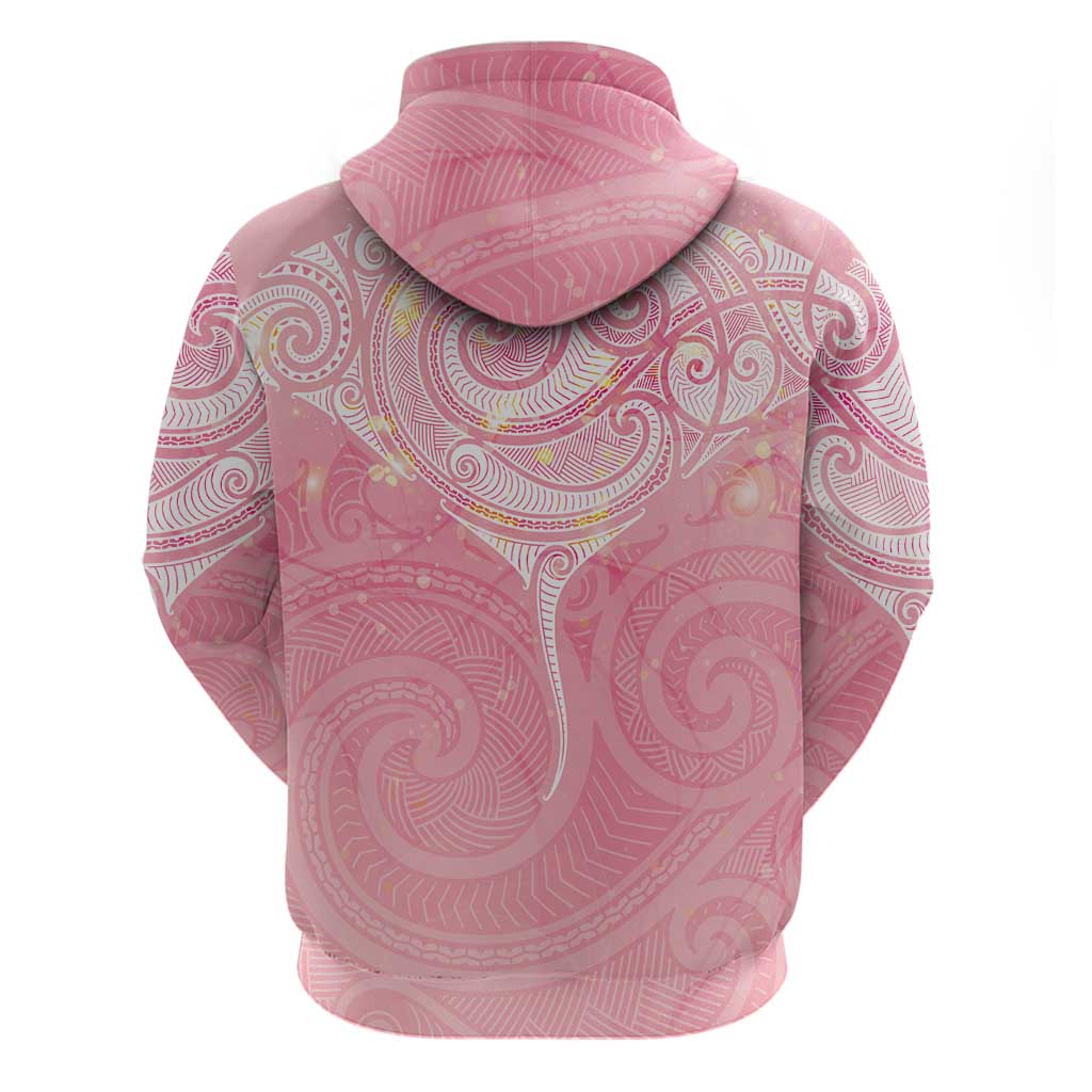 Breast Cancer Awareness Maori Aotearoa Zip Hoodie Manta Ray - Pink Glaze - Polynesian Pride