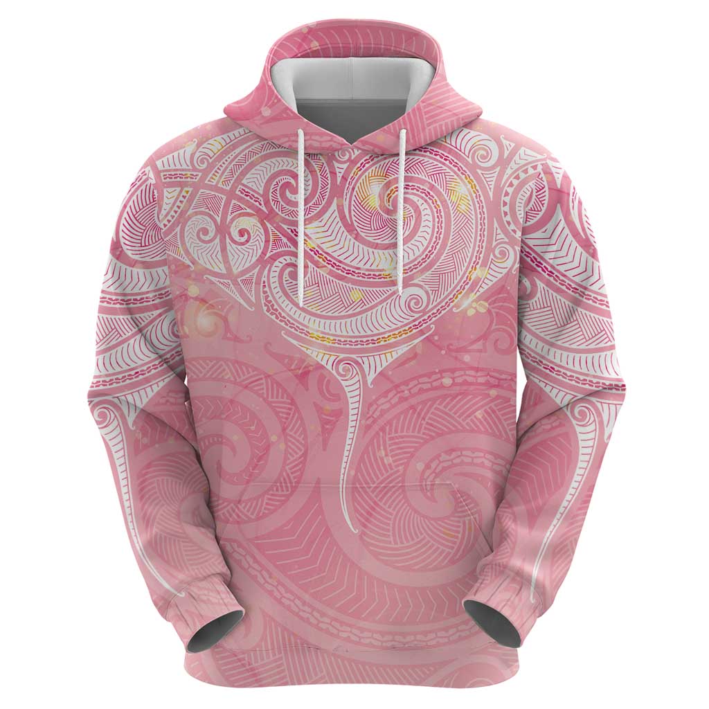 Breast Cancer Awareness Maori Aotearoa Zip Hoodie Manta Ray - Pink Glaze - Polynesian Pride