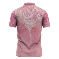 Breast Cancer Awareness Maori Aotearoa Zipper Polo Shirt Manta Ray - Pink Glaze - Polynesian Pride