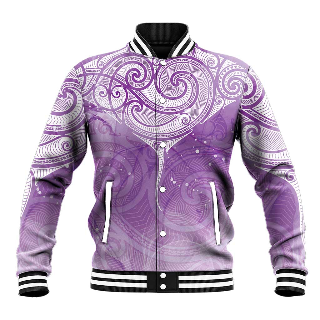 Epilepsy Awareness Maori Aotearoa Baseball Jacket Manta Ray - Purple Glaze - Polynesian Pride