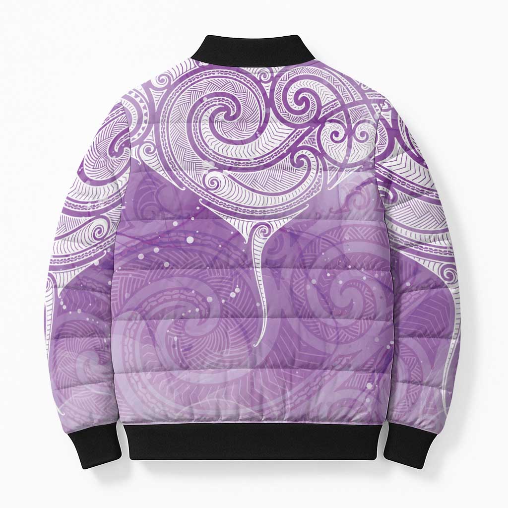 Epilepsy Awareness Maori Aotearoa Bomber Puffer Jacket Manta Ray - Purple Glaze - Polynesian Pride