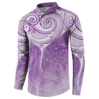 Epilepsy Awareness Maori Aotearoa Button Sweatshirt Manta Ray - Purple Glaze - Polynesian Pride