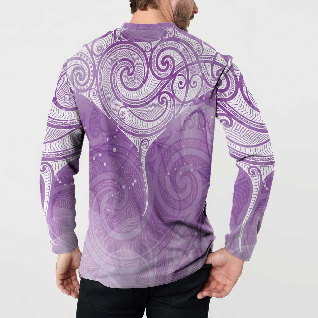 Epilepsy Awareness Maori Aotearoa Button Sweatshirt Manta Ray - Purple Glaze - Polynesian Pride