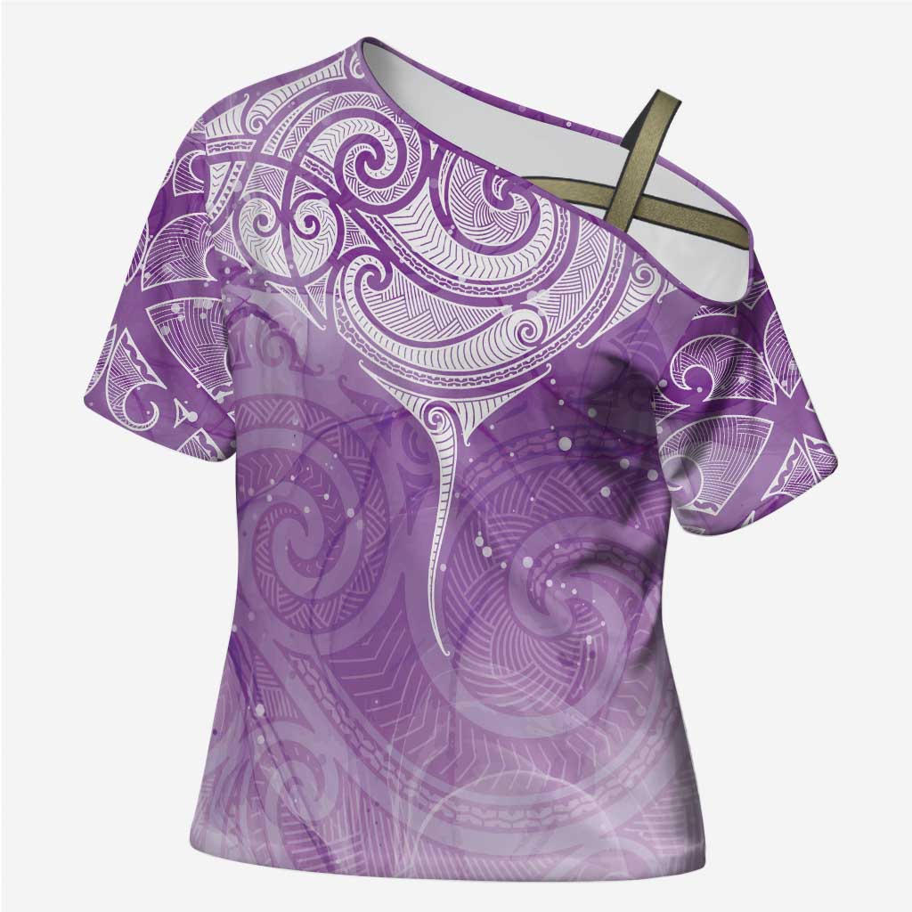 Epilepsy Awareness Maori Aotearoa Cross Shoulder Shirt Manta Ray - Purple Glaze - Polynesian Pride