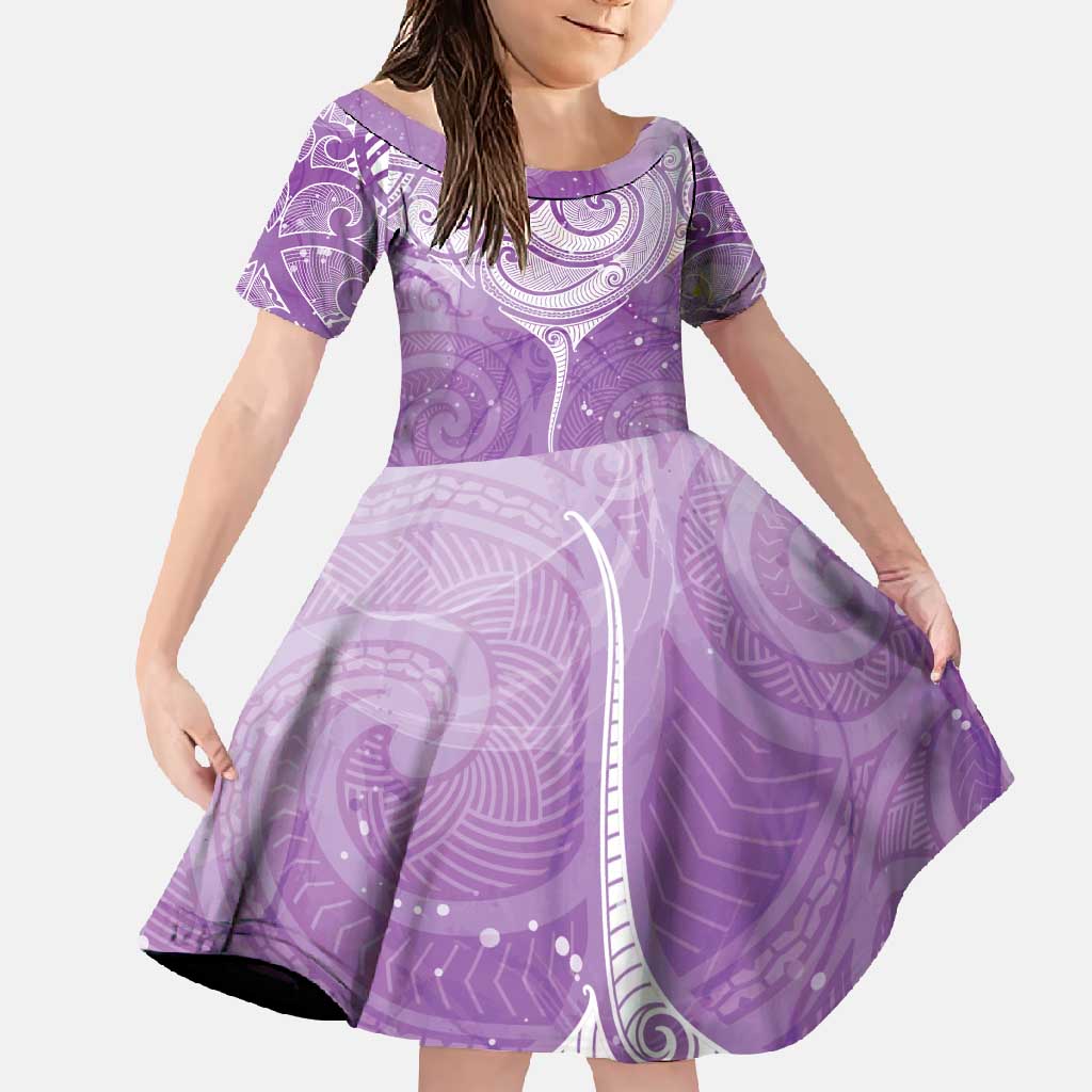 Epilepsy Awareness Maori Aotearoa Family Matching Long Sleeve Bodycon Dress and Hawaiian Shirt Manta Ray - Purple Glaze - Polynesian Pride