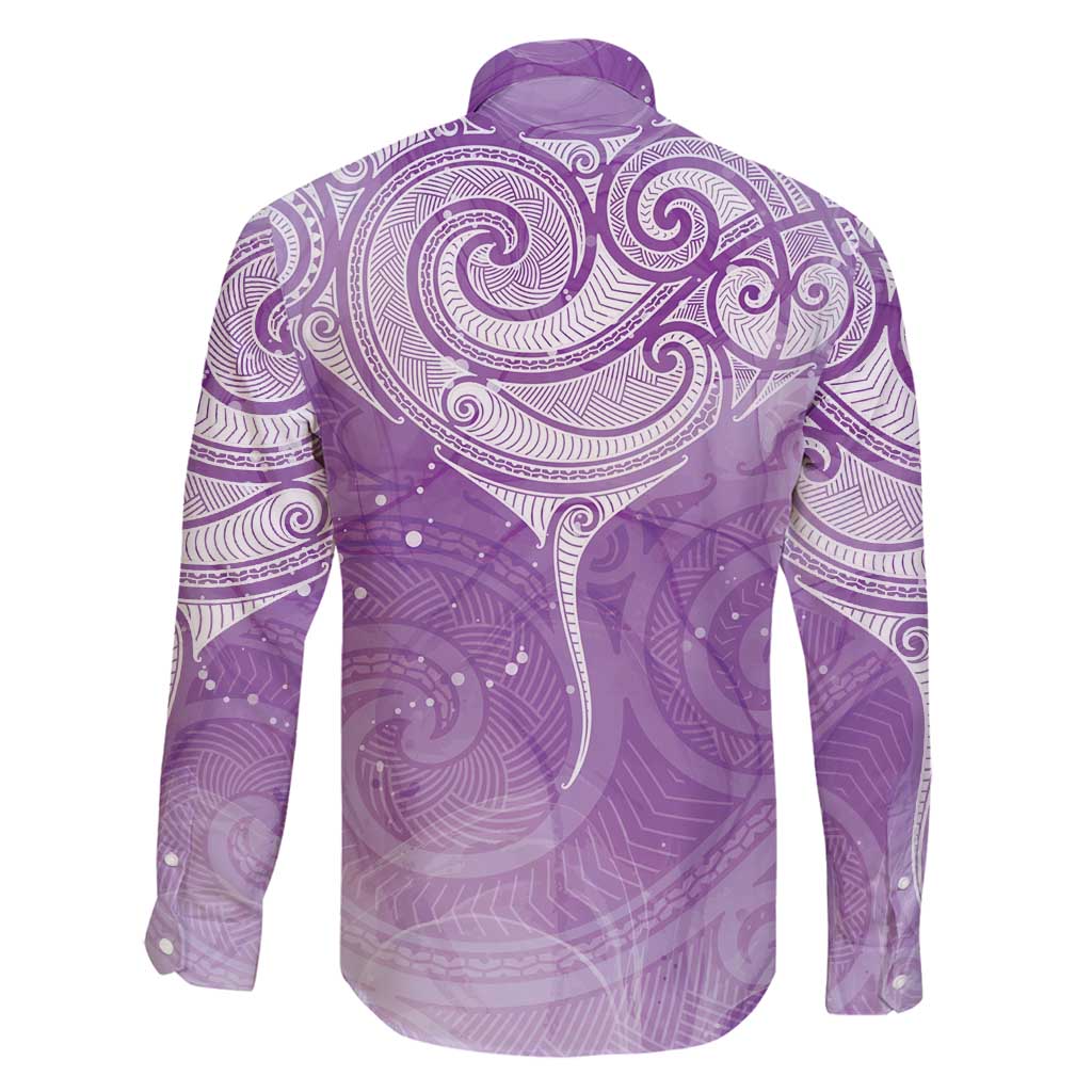 Epilepsy Awareness Maori Aotearoa Family Matching Long Sleeve Bodycon Dress and Hawaiian Shirt Manta Ray - Purple Glaze - Polynesian Pride