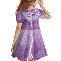 Epilepsy Awareness Maori Aotearoa Family Matching Off The Shoulder Long Sleeve Dress and Hawaiian Shirt Manta Ray - Purple Glaze - Polynesian Pride
