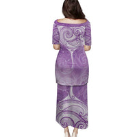 Epilepsy Awareness Maori Aotearoa Family Matching Puletasi and Hawaiian Shirt Manta Ray - Purple Glaze - Polynesian Pride