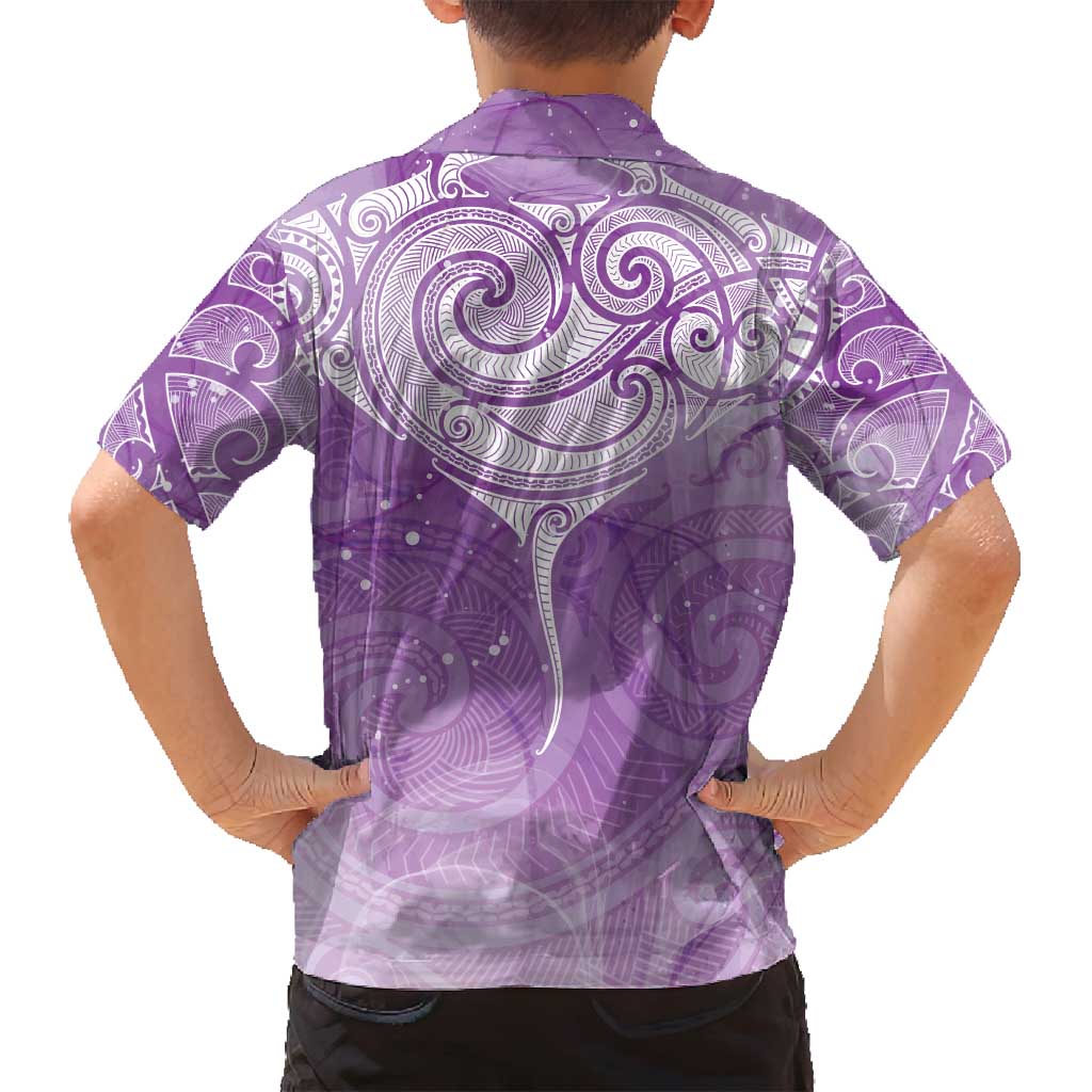 Epilepsy Awareness Maori Aotearoa Family Matching Summer Maxi Dress and Hawaiian Shirt Manta Ray - Purple Glaze - Polynesian Pride