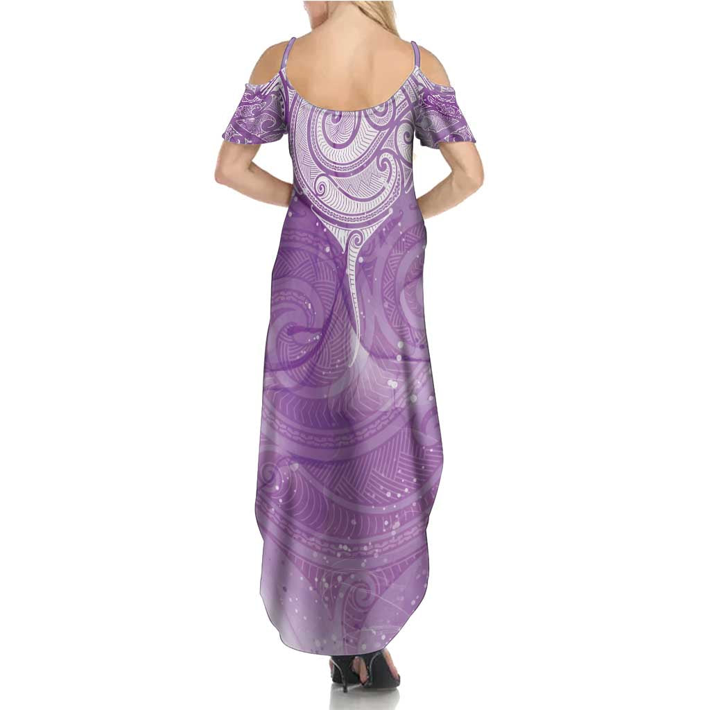 Epilepsy Awareness Maori Aotearoa Family Matching Summer Maxi Dress and Hawaiian Shirt Manta Ray - Purple Glaze - Polynesian Pride