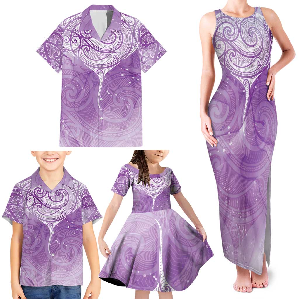 Epilepsy Awareness Maori Aotearoa Family Matching Tank Maxi Dress and Hawaiian Shirt Manta Ray - Purple Glaze - Polynesian Pride