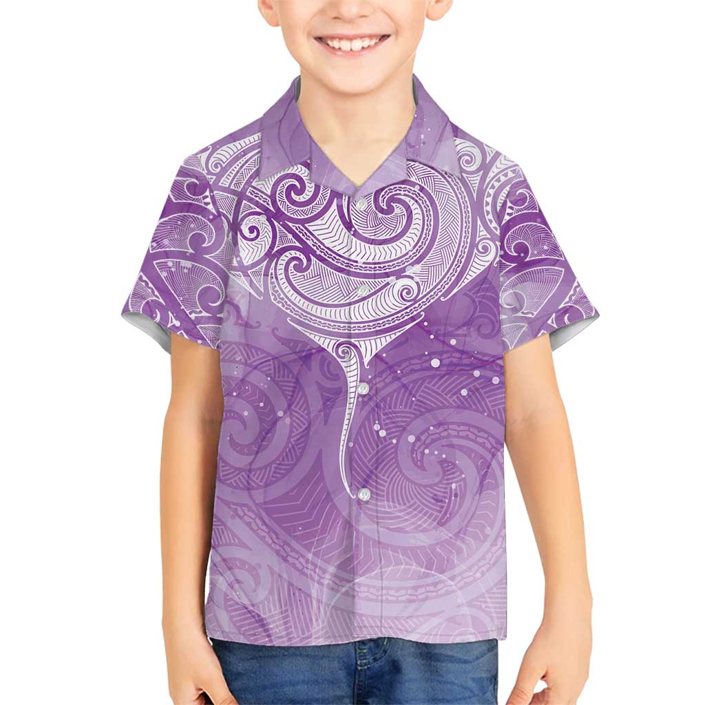 Epilepsy Awareness Maori Aotearoa Family Matching Tank Maxi Dress and Hawaiian Shirt Manta Ray - Purple Glaze - Polynesian Pride