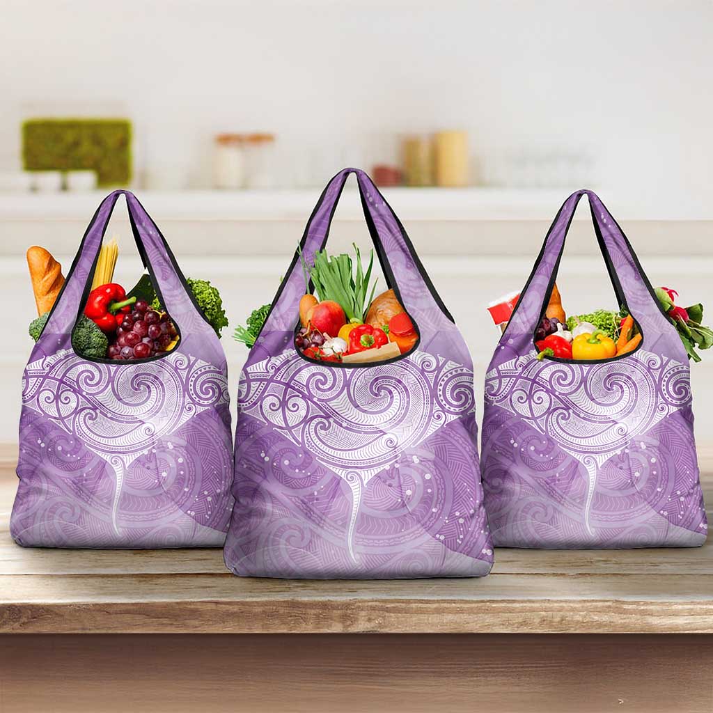 Epilepsy Awareness Maori Aotearoa Grocery Bag Manta Ray - Purple Glaze - Polynesian Pride