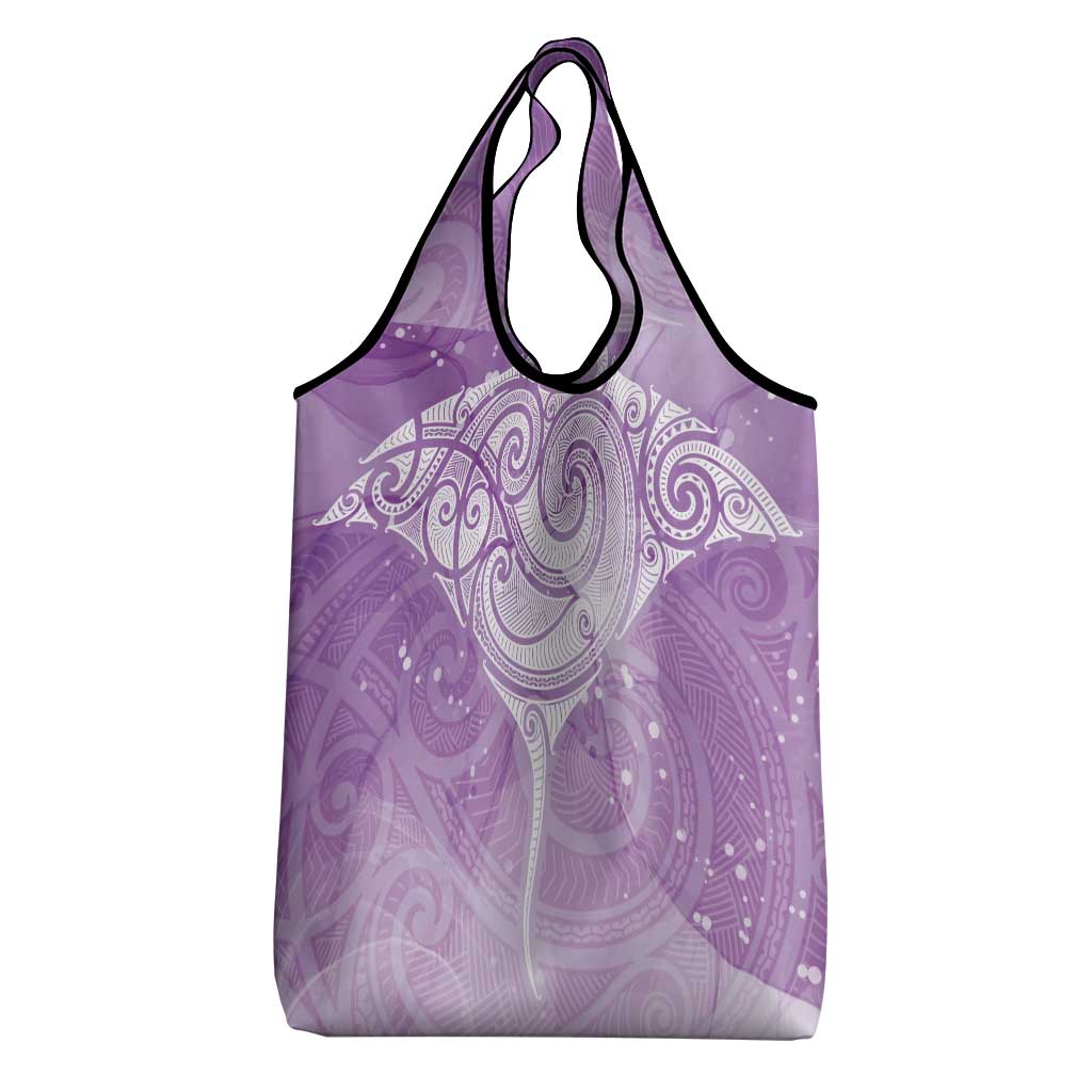 Epilepsy Awareness Maori Aotearoa Grocery Bag Manta Ray - Purple Glaze - Polynesian Pride