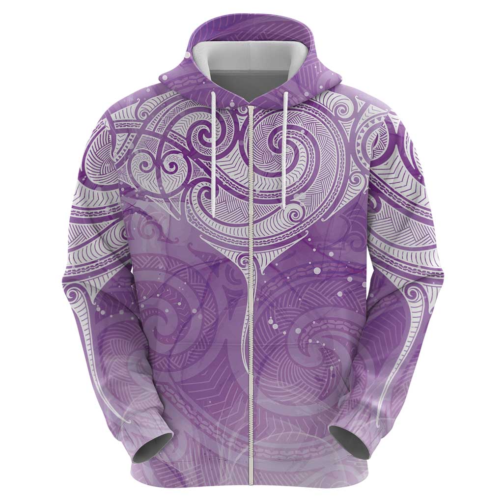 Epilepsy Awareness Maori Aotearoa Hoodie Manta Ray - Purple Glaze - Polynesian Pride