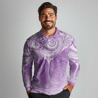 Epilepsy Awareness Maori Aotearoa Long Sleeve Polo Shirt Manta Ray - Purple Glaze - Polynesian Pride