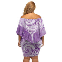 Epilepsy Awareness Maori Aotearoa Off Shoulder Short Dress Manta Ray - Purple Glaze - Polynesian Pride