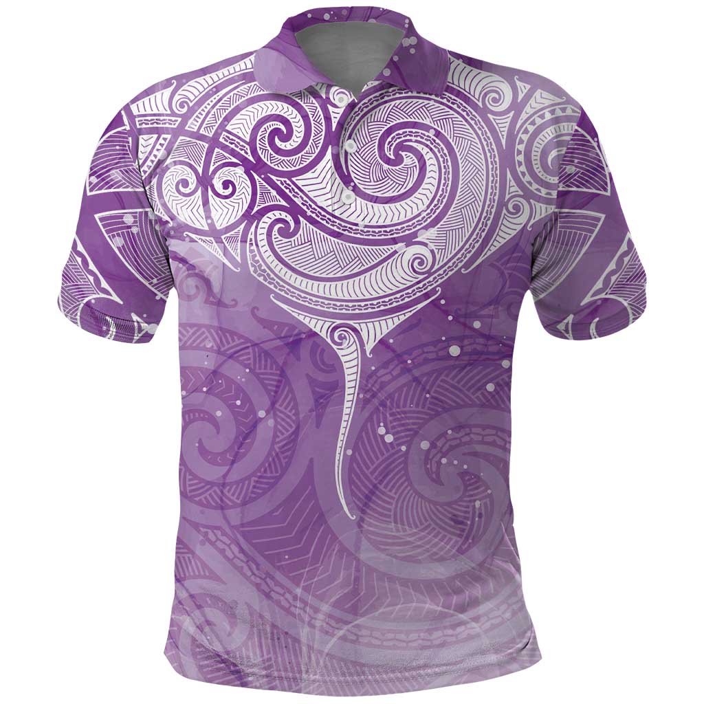 Epilepsy Awareness Maori Aotearoa Polo Shirt Manta Ray - Purple Glaze - Polynesian Pride
