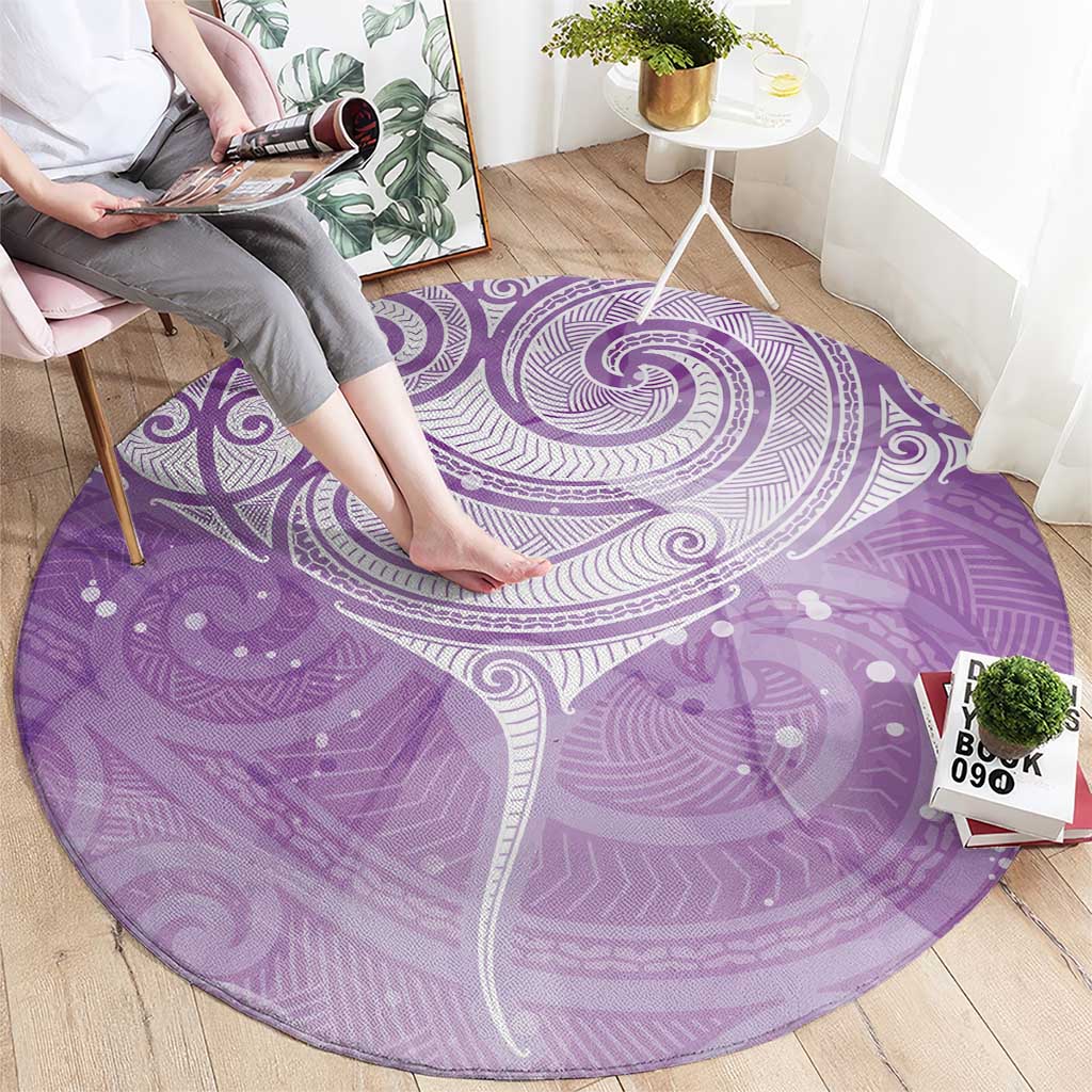 Epilepsy Awareness Maori Aotearoa Round Carpet Manta Ray - Purple Glaze - Polynesian Pride