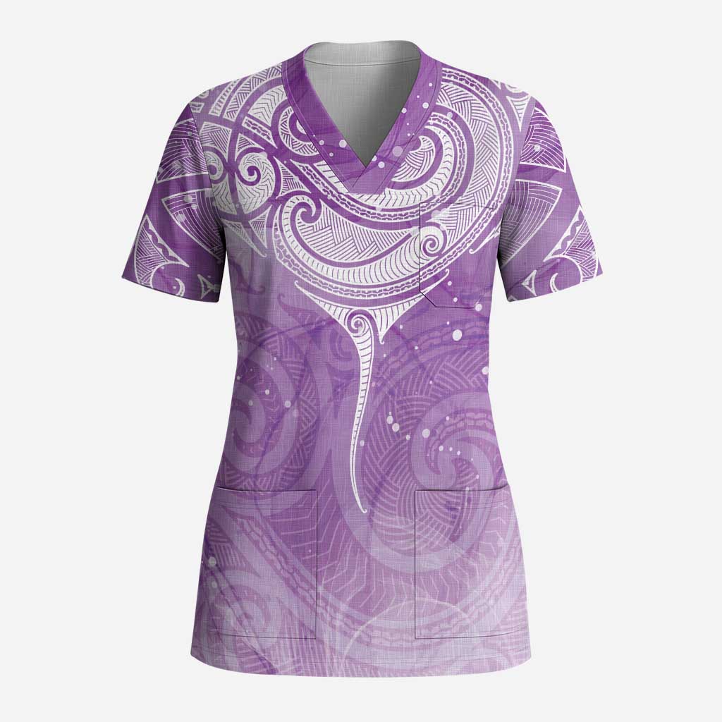Epilepsy Awareness Maori Aotearoa Scrub Top Manta Ray - Purple Glaze - Polynesian Pride