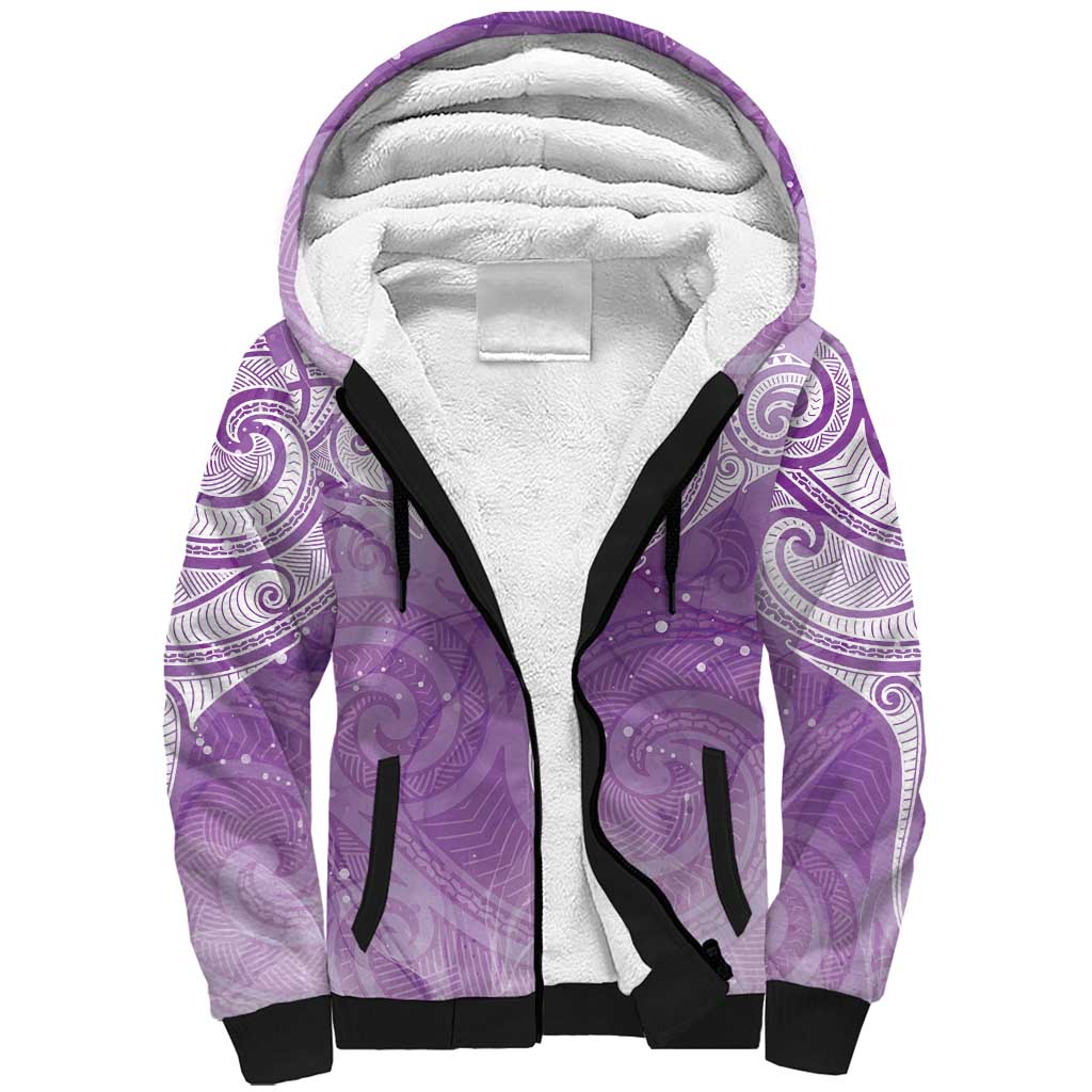 Epilepsy Awareness Maori Aotearoa Sherpa Hoodie Manta Ray - Purple Glaze - Polynesian Pride