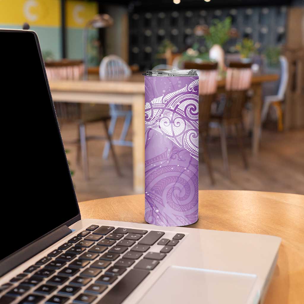 Epilepsy Awareness Maori Aotearoa Skinny Tumbler Manta Ray - Purple Glaze - Polynesian Pride