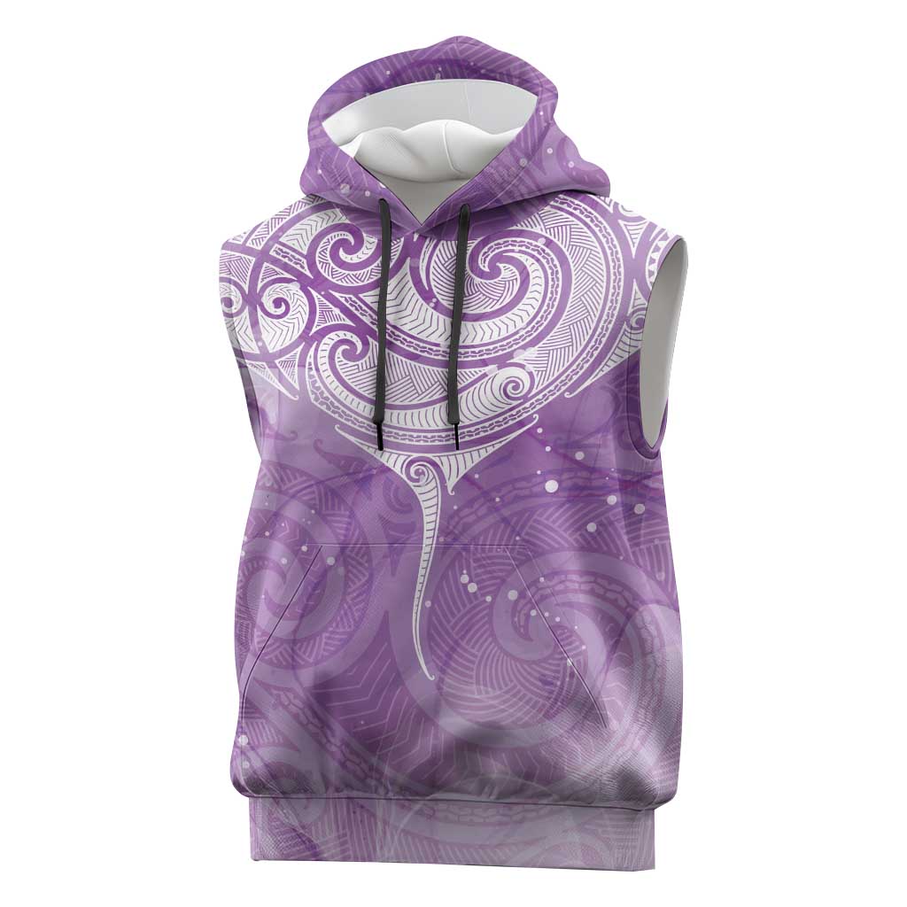Epilepsy Awareness Maori Aotearoa Sleeveless Hoodie Manta Ray - Purple Glaze - Polynesian Pride