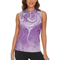 Epilepsy Awareness Maori Aotearoa Women Sleeveless Polo Shirt Manta Ray - Purple Glaze - Polynesian Pride