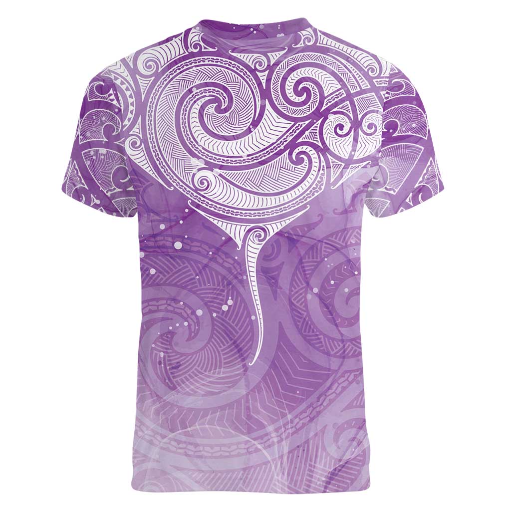 Epilepsy Awareness Maori Aotearoa Women V-Neck T-Shirt Manta Ray - Purple Glaze - Polynesian Pride