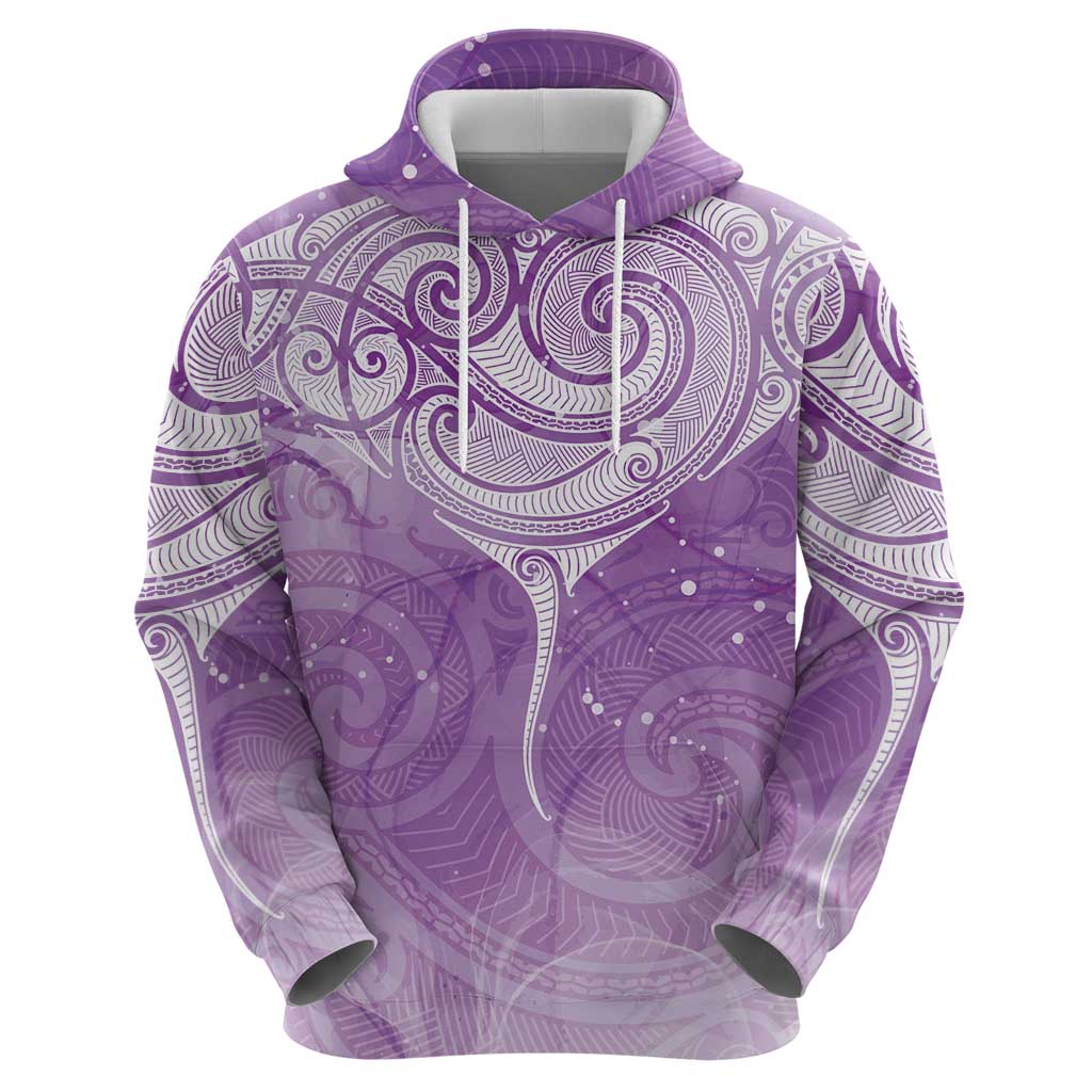 Epilepsy Awareness Maori Aotearoa Zip Hoodie Manta Ray - Purple Glaze - Polynesian Pride