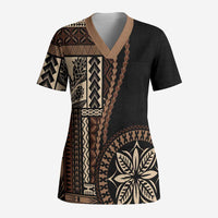 Samoa Siapo Motif Scrub Top Classic Style - Black Ver02 LT7 Adult Black - Polynesian Pride
